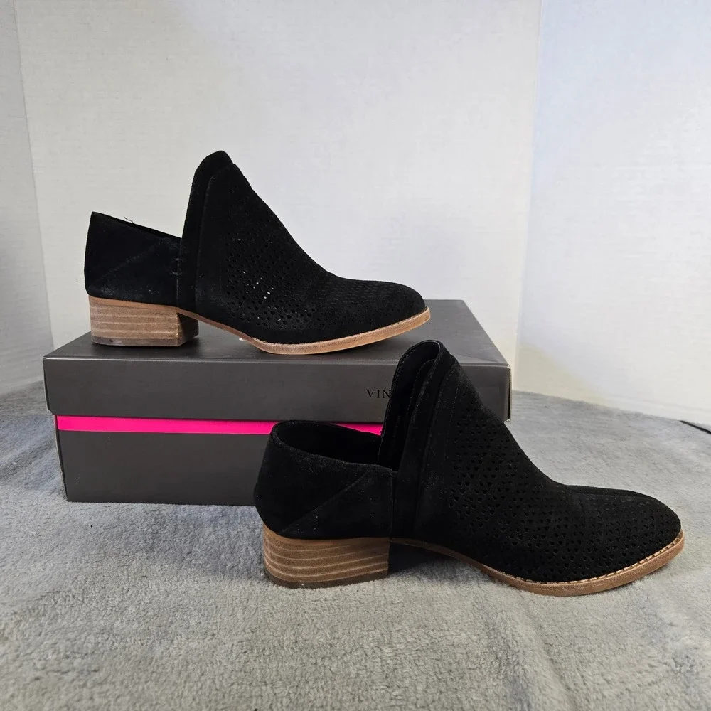 Vince Camuto Cinneys Black Suede Perforated Ankle Booties VC-CINNEYS Womens 6M